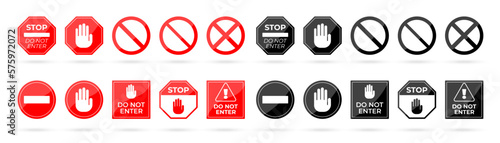 Set of different forbidden sign. Stop sign collection
