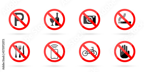 Set of prohibited circle sign with shadow