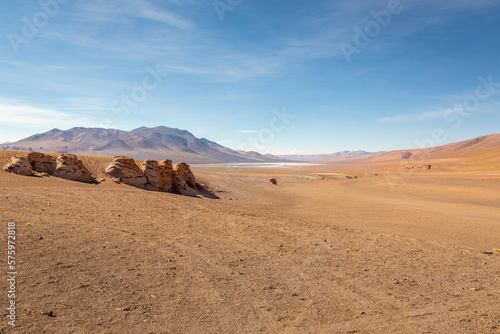 Atacama Desert dramatic volcanic landscape at Sunset  Chile  South America