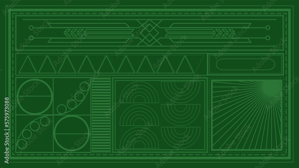 Fototapeta premium Green Art Deco Line Background. Retro Luxury Vintage Art Minimalist Border Pattern Geometric Line Graphic Design