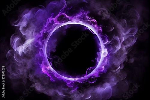 Neon Smoke Exploding Outwards With Empty Center. Dramatic Smoke Or Fog Effect For Spooky, Hot Lighting Ring Circle. Generative AI