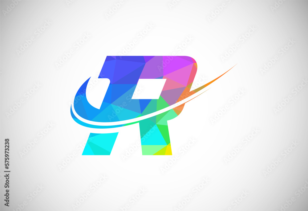 Polygonal low poly letter R with a swoosh logo. Modern vector logotype ...