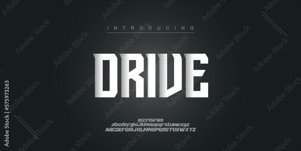 Drive, digital modern alphabet new font. Creative abstract urban, futuristic, fashion, sport, minimal technology typography. Simple vector illustration with number