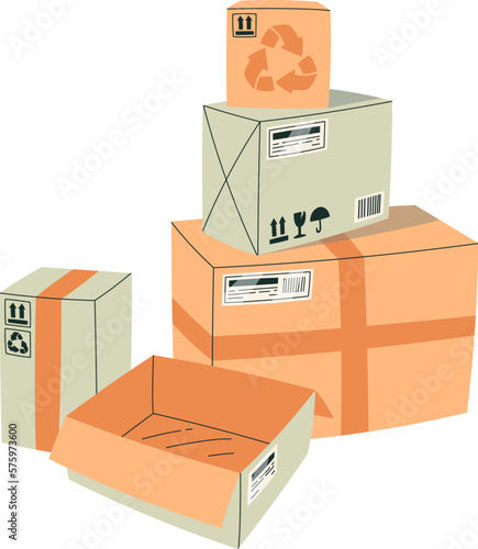 Stacks of cardboard boxes flat icon Deliver parcels