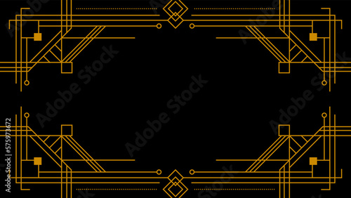 Golden Art Deco Line Background. Retro Luxury Vintage Art Minimalist Border Pattern Geometric Line Graphic Design