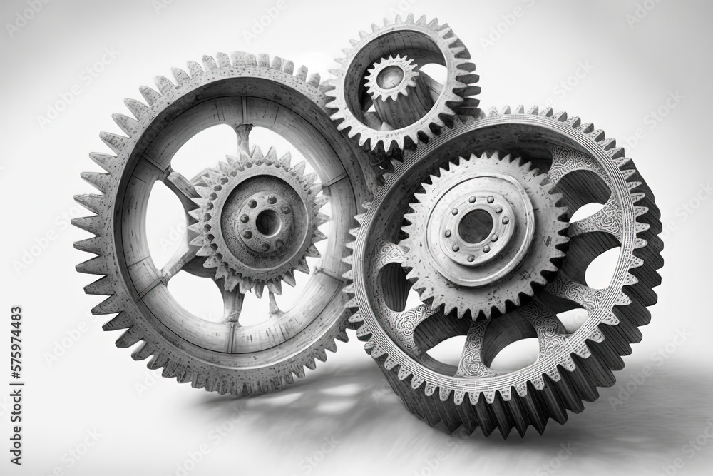 White background with gears, business and creativity concept. Generative AI White background with gears, business and creativity concept. Generative AI