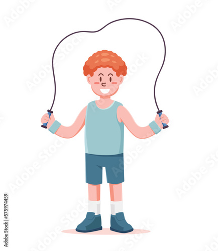 Person jumping with skipping rope vector illustration