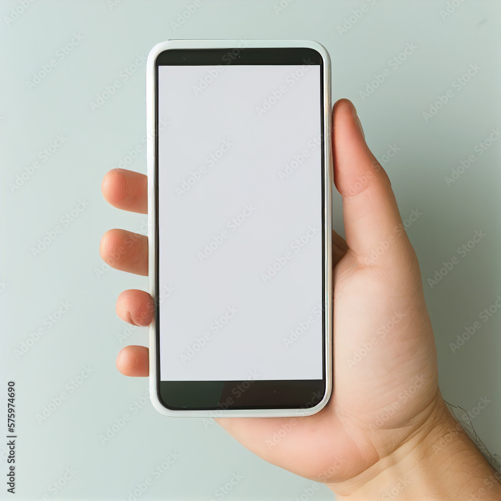 Phone in hand with white display for picture Phone in hand with white display for picture