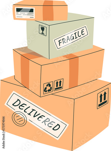 Stacks of cardboard boxes flat icon Deliver parcels