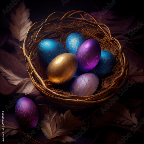 easter basket with eggs. Generative Ai