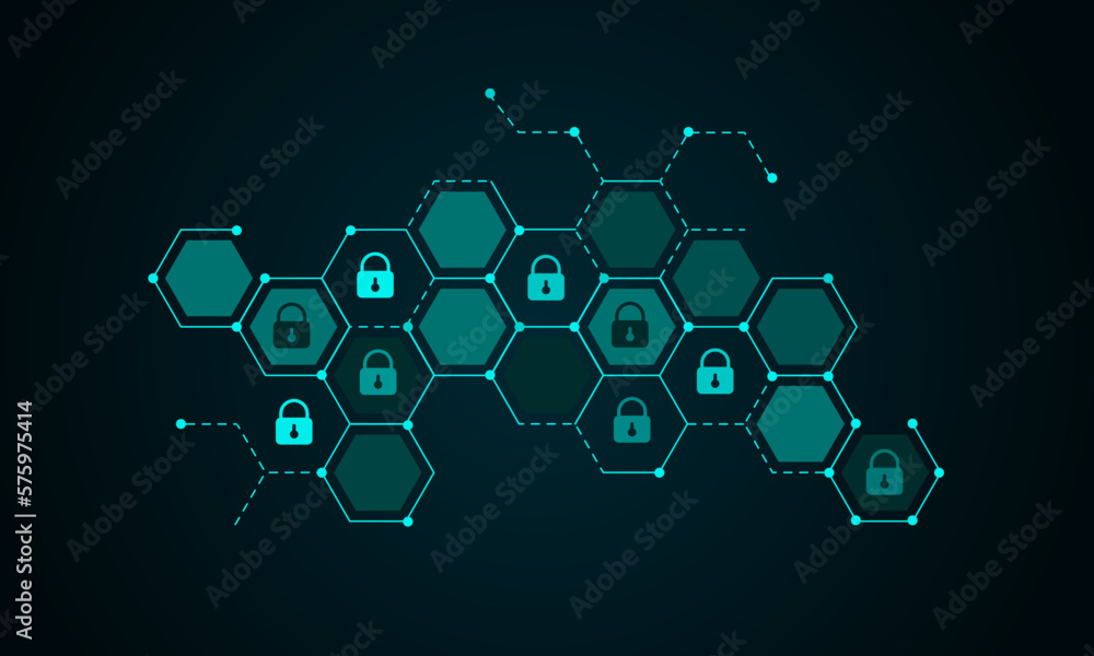Fototapeta premium Internet network cyber security. Encrypts passwords and personal data. Blockchain technology. Vector illustration.