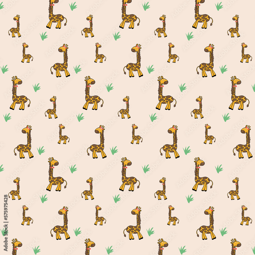 Seamless pattern with giraffes on a white background.