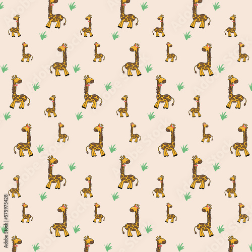 Seamless pattern with giraffes on a white background.