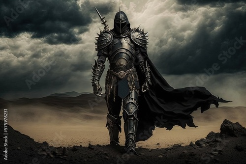 Landscape with gutter with armor, fantasy concept. Generative AI