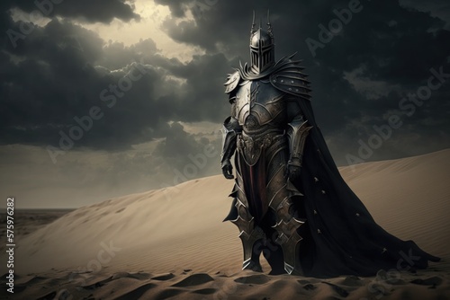 Landscape with gutter with armor, fantasy concept. Generative AI