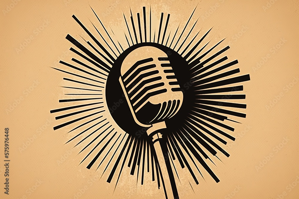 Digital illustration of studio microphone, podcast, background. Generative AI Digital illustration of studio microphone, podcast, background. Generative AI