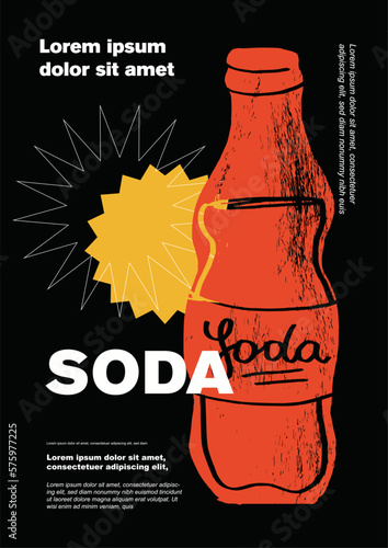 Soda. Price tag or poster design. Set of vector illustrations. Typography. Engraving style. Labels, cover, t-shirt print, painting.