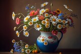 Chamomile And Other Colorful Flowers In A Vase. Generative AI