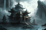 Fantasy temple in the clouds