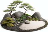 Zen garden - japanese rock garden with raked gravel and mossy rocks