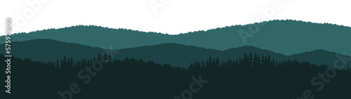 Fotografiet Forest blackforest vector illustration banner landscape panorama - Green silhouette of spruce and fir trees, isolated on white background