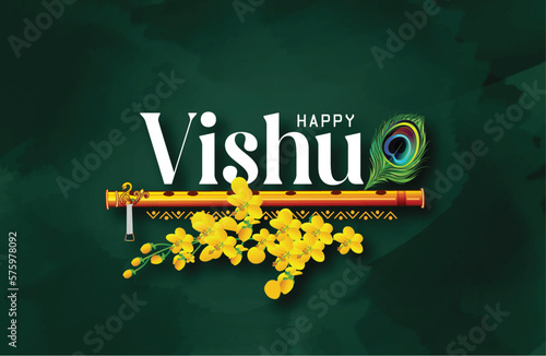 Vishu, Kerala festival with VishuKani, vishu flower Fruits and vegetables in a bronze vessel