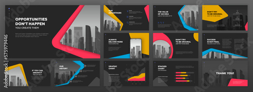 Business Powerpoint presentation templates set. Use for modern Keynote presentation background, brochure design, website slider, landing page, annual report, Google slides template, company profile.