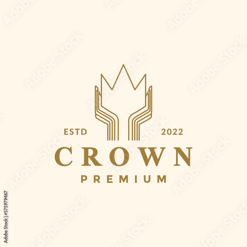 hand hope crown win king luxury champion minimalist logo design vector