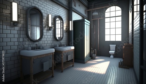 Industrial interior style bathroom with washbasin. Generative AI