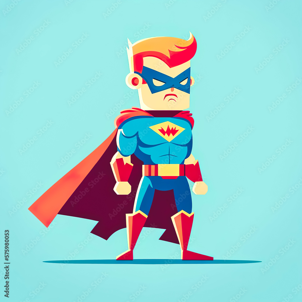 Superhero on a blue background, generative AI. Superhero on a blue background, generative AI.