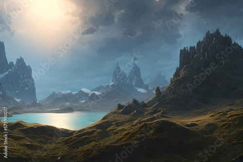 sunrise in the mountains, Landscape Digital painting background