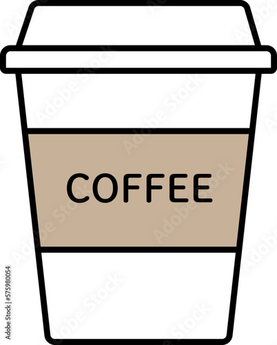コーヒーの蓋付き紙コップのシンプルなアイコン（COFFEEの文字入り）