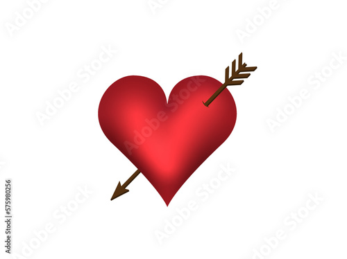 Red love heart with arrow, love concept vector illustration. Romantic shiny heart design isolated on white to use in love concept projects, wedding cards, love decoration.
