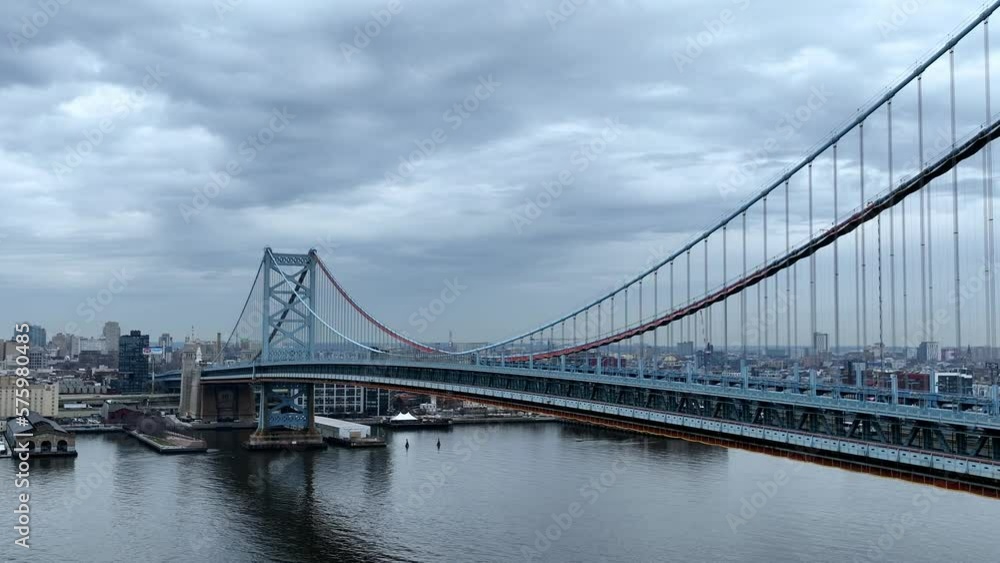 Flight along Ben Franklin Bridge in Philadelphia - drone photography Flight along Ben Franklin Bridge in Philadelphia - drone photography