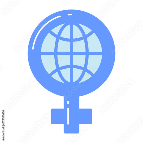 World globe inside the feminine symbol, icon of world women day