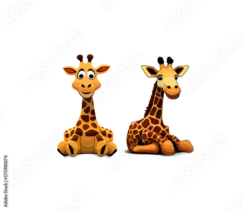 Two cartoon sitting giraffes on a white background. Vector illustration