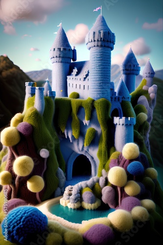 a castle made of wool and resembling hogwards photo