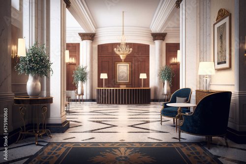Luxury hotel reception and lounge. Generative AI © AIproduction