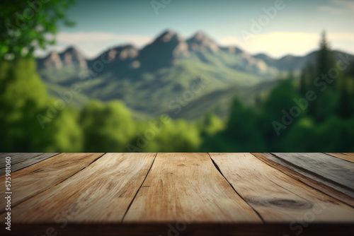 Empty table with landscape background. Generative AI