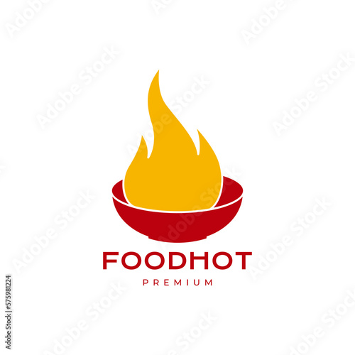 food bowl fire flame hot spicy taste modern logo design vector