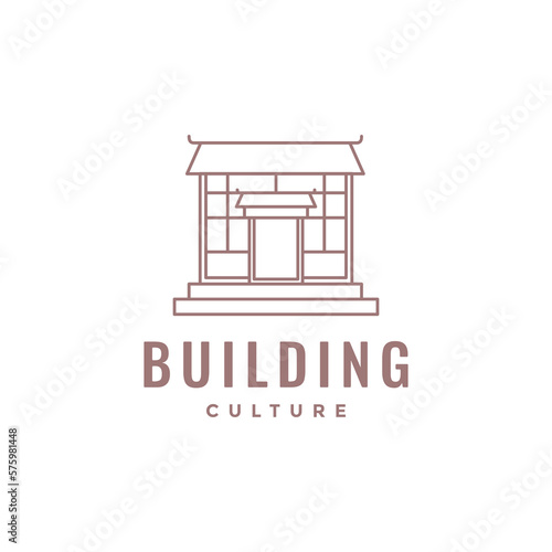 java culture architect gate home traditional line minimalist logo design vector