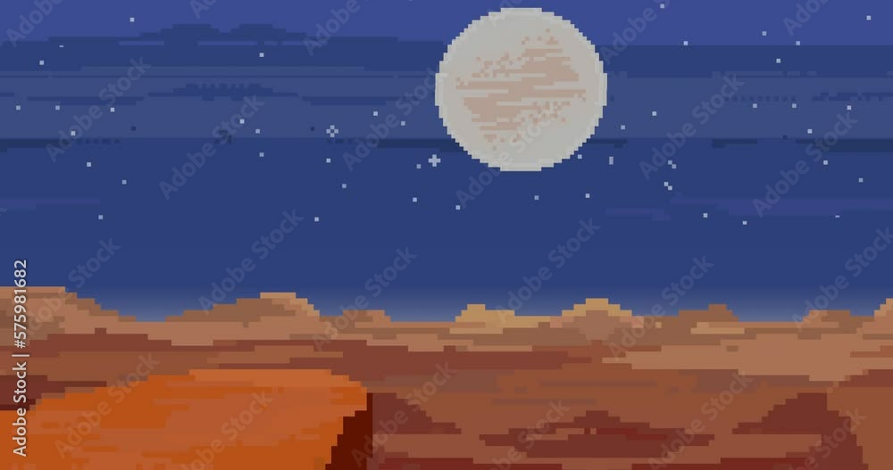 Pixel art of 80s Retro sci-Fi background. Night sky with stars. Pixel ...