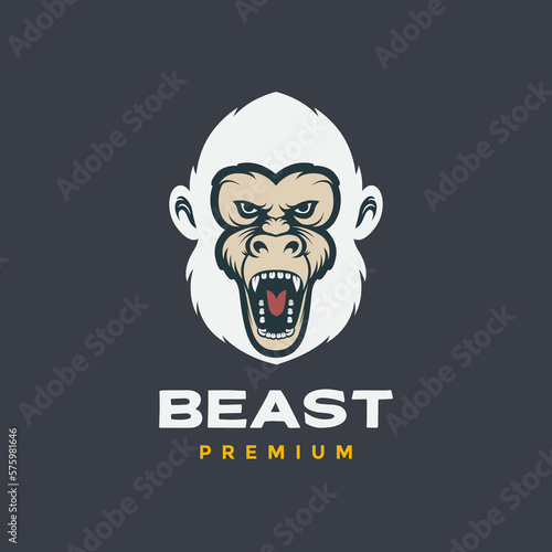 monkey white primate roar wildlife forest animal modern logo design vector