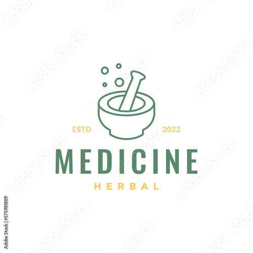 traditional nature medicine herbal leaves bowl line minimal logo design vector
