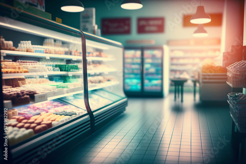 Blurred supermarket interior view. Generative AI