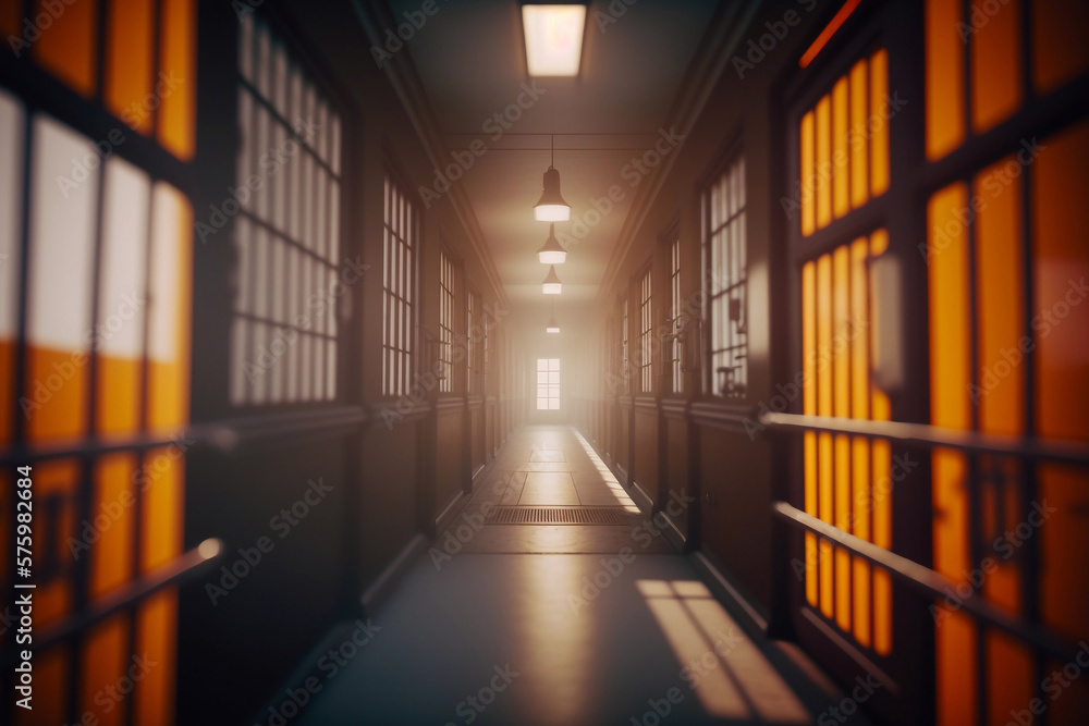 Interior of a prison building. Generative AI