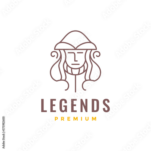 old legend ancient nobleman lord long hair man minimalist line logo design vector