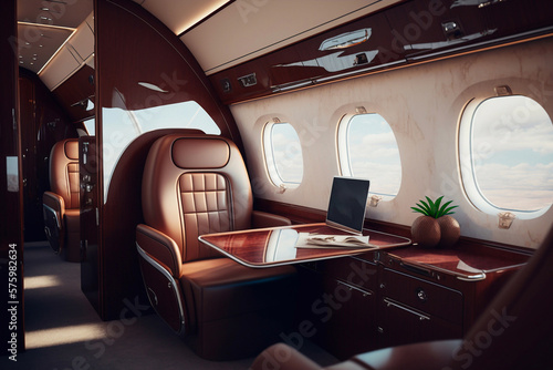 Business class airplane interior. Generative AI