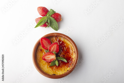 Classic French creme brulee - top view  photo