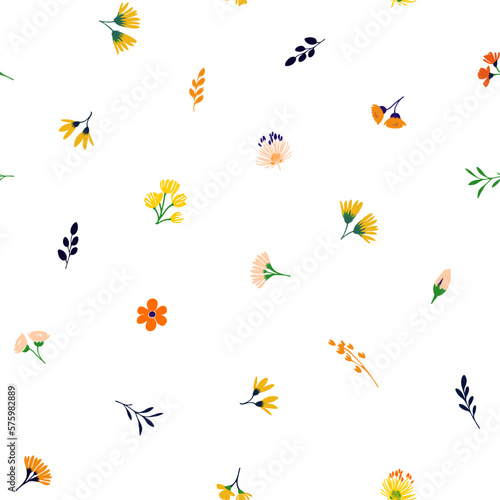 Vector Retro Vintage Festive Abstract Spring or Summer Floral Seamless Surface Pattern for Products, Fabric or Wrapping Paper Prints. © Yokli